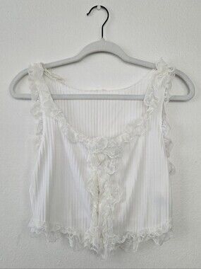 White Lace-Trim Ribbed Tank Top